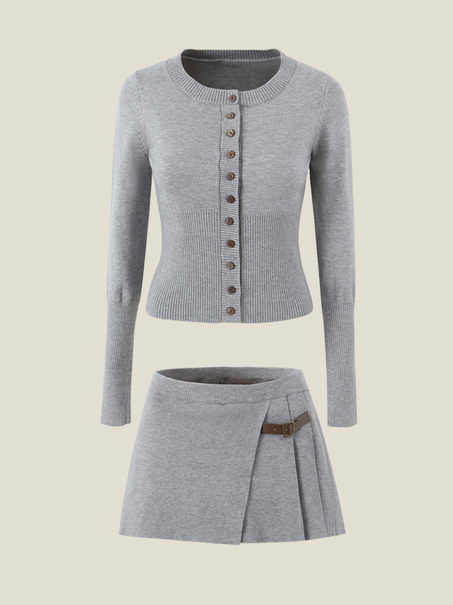 Ensemble Maille | Cardigan Ajusté & Jupe Plissée | Parfait pour automne