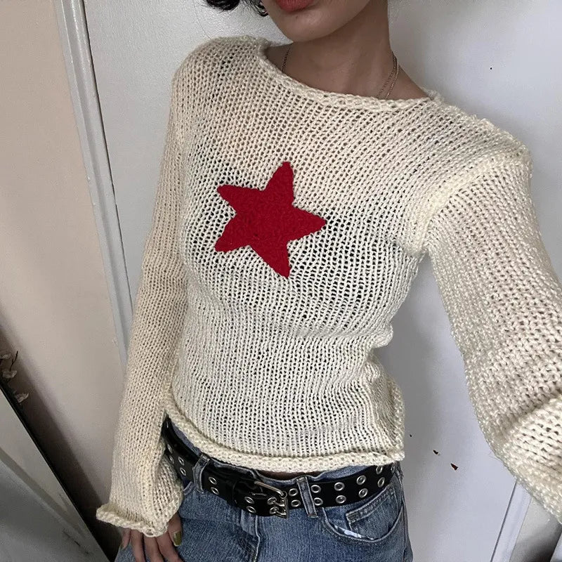 Pull Léger | Maille Transparente | Détail Étoile | Parfait pour un Look Décontracté et Tendance