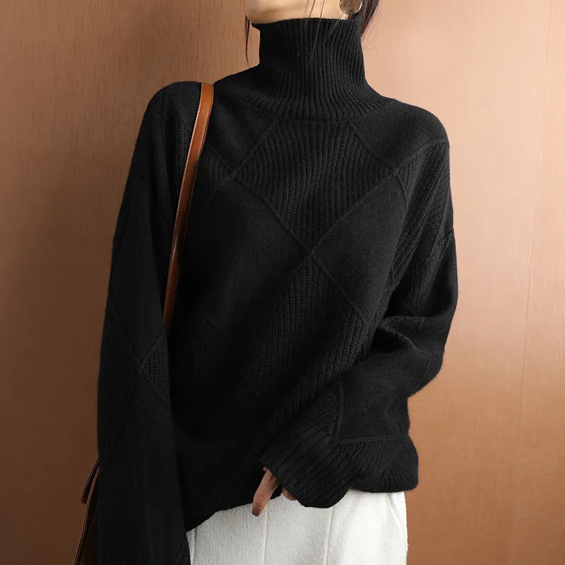 Pull Femme | Col Montant et Motif Géométrique | Idéal pour un look élégant et confortable en hiver