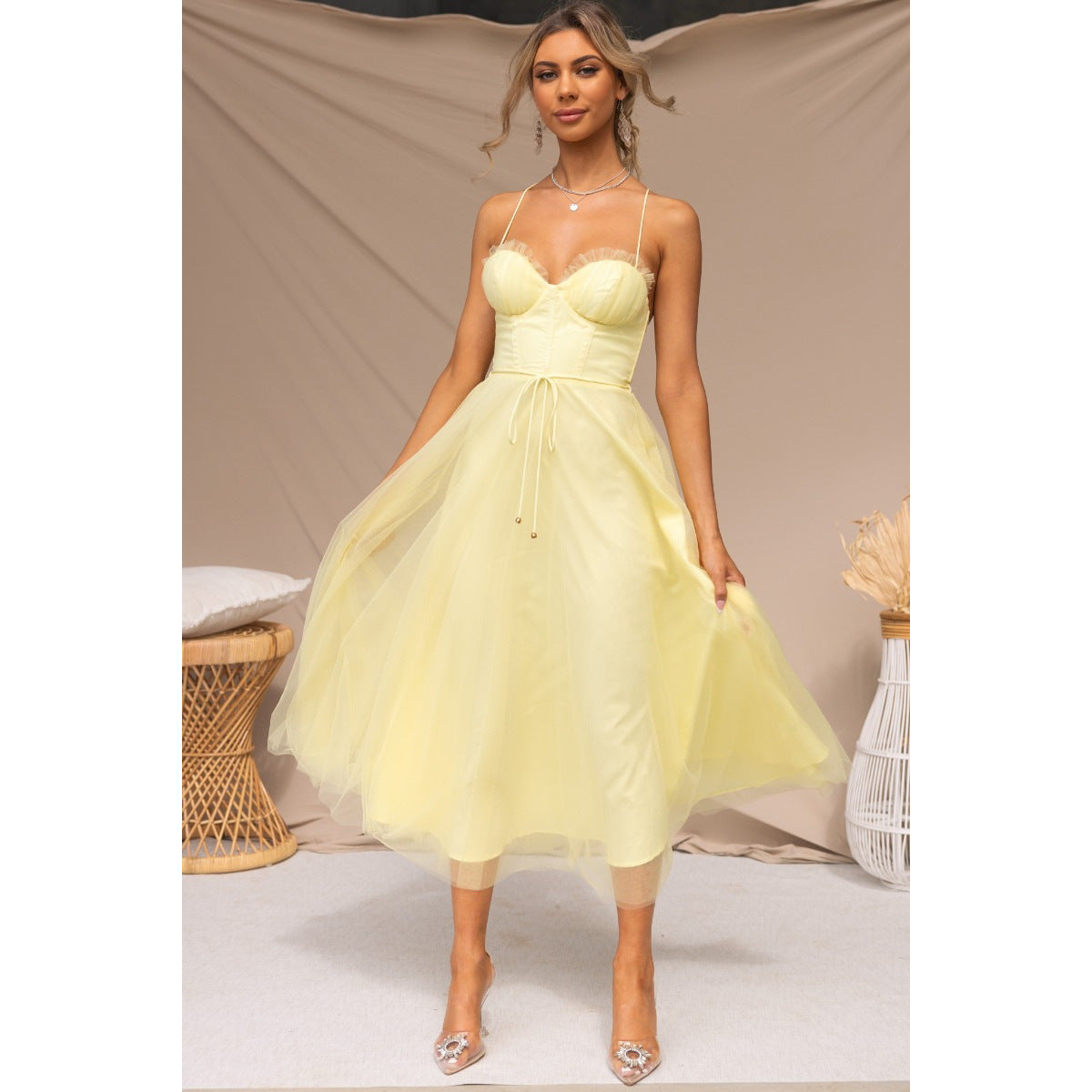 Robe de Cérémonie | Bustier Drapé et Jupe Tulle | Parfaite pour un mariage ou une garden party