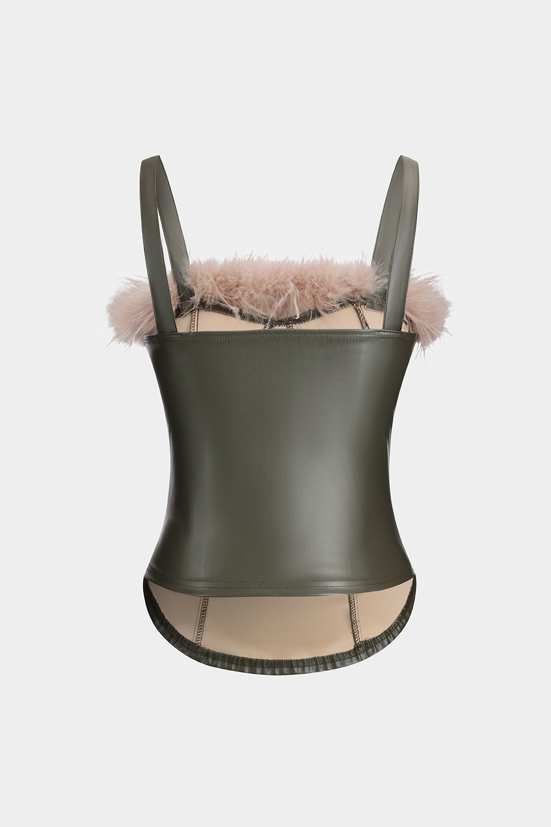 Top Corset | Similicuir effet cuir | Détail plumes | Idéal pour soirées chics
