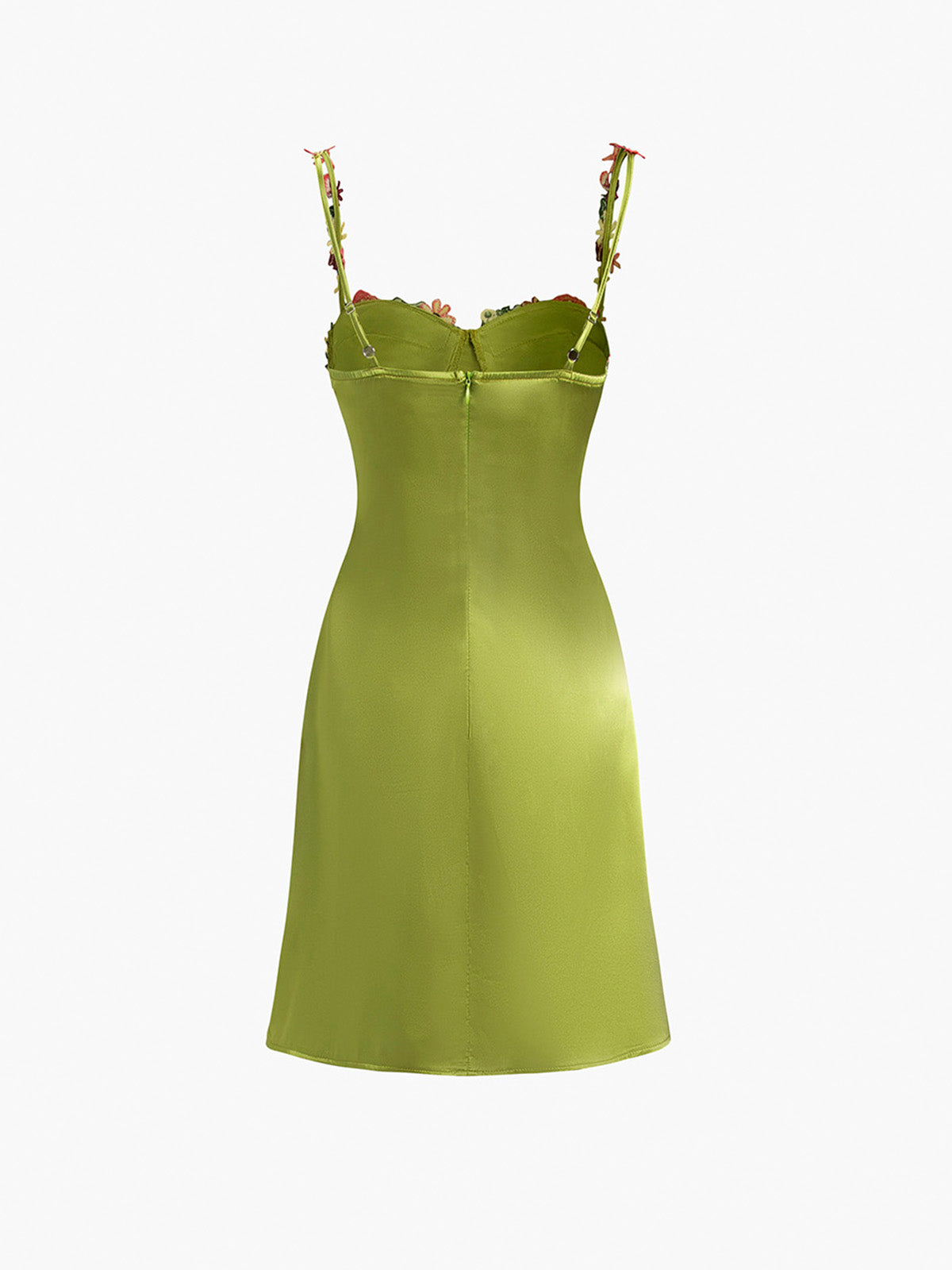 Robe Courte Satinée | Polyester Extensible | Appliqués Floraux | Soirées d’Été