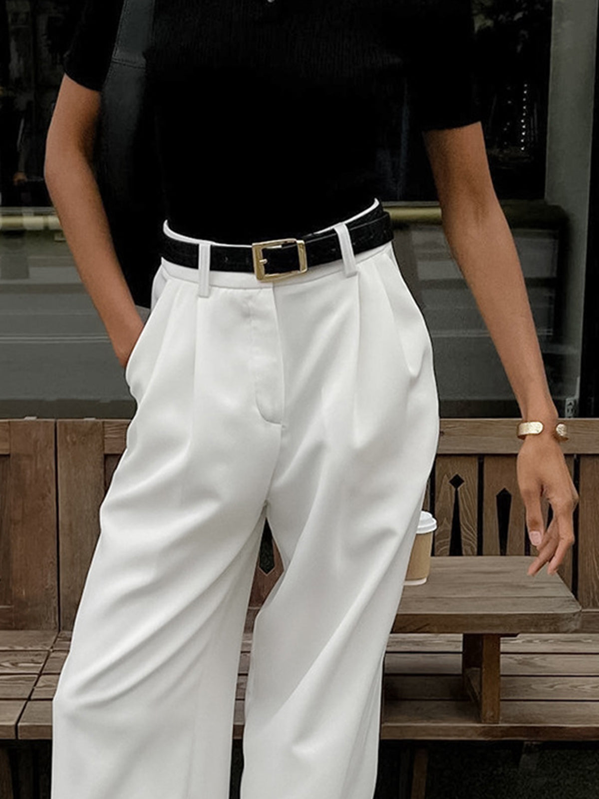 Pantalon Large Femme | Taille Haute Structurée | Parfait pour Look de Bureau ou Balade Chic en Ville