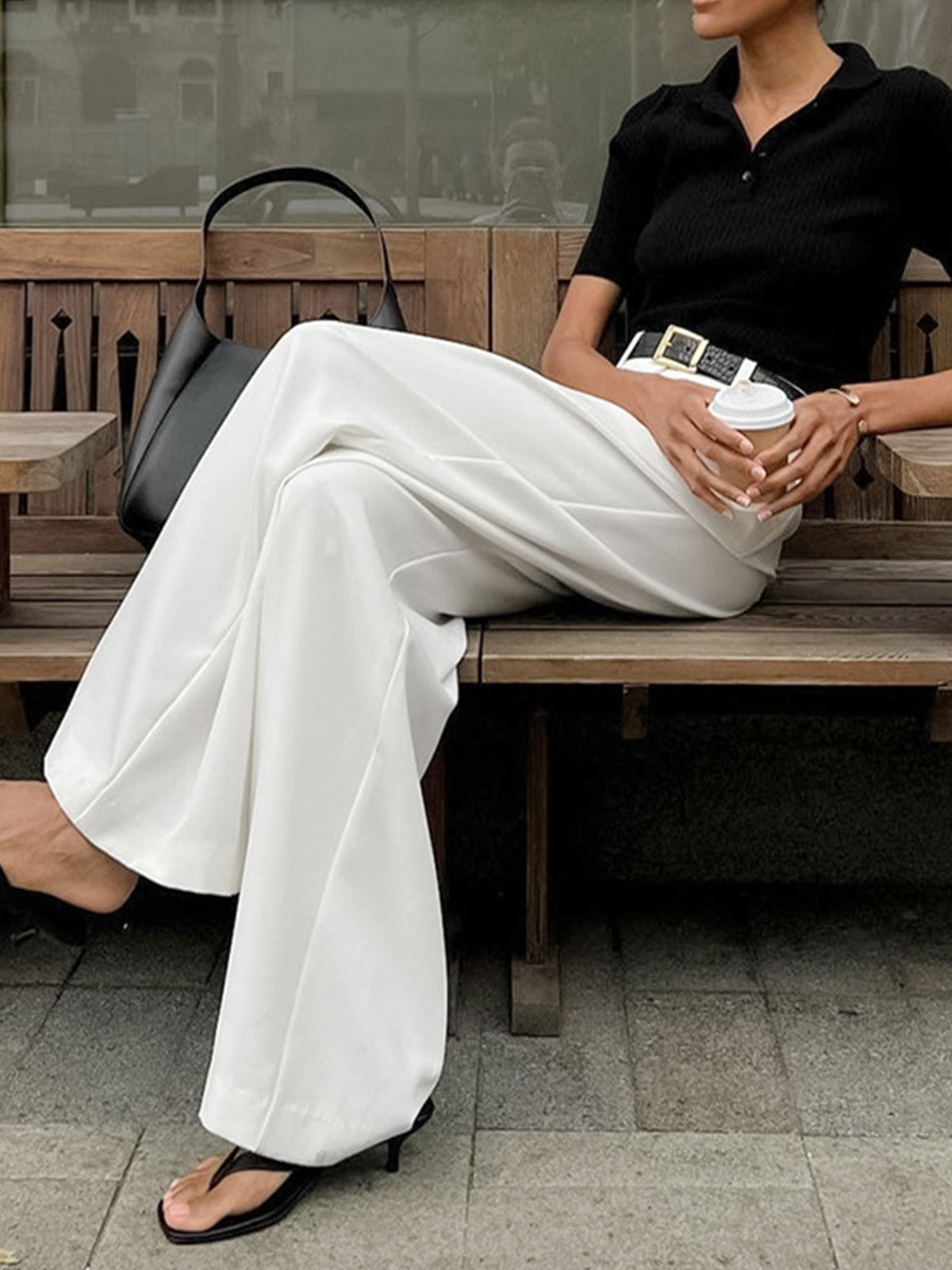 Pantalon Large Femme | Taille Haute Structurée | Parfait pour Look de Bureau ou Balade Chic en Ville