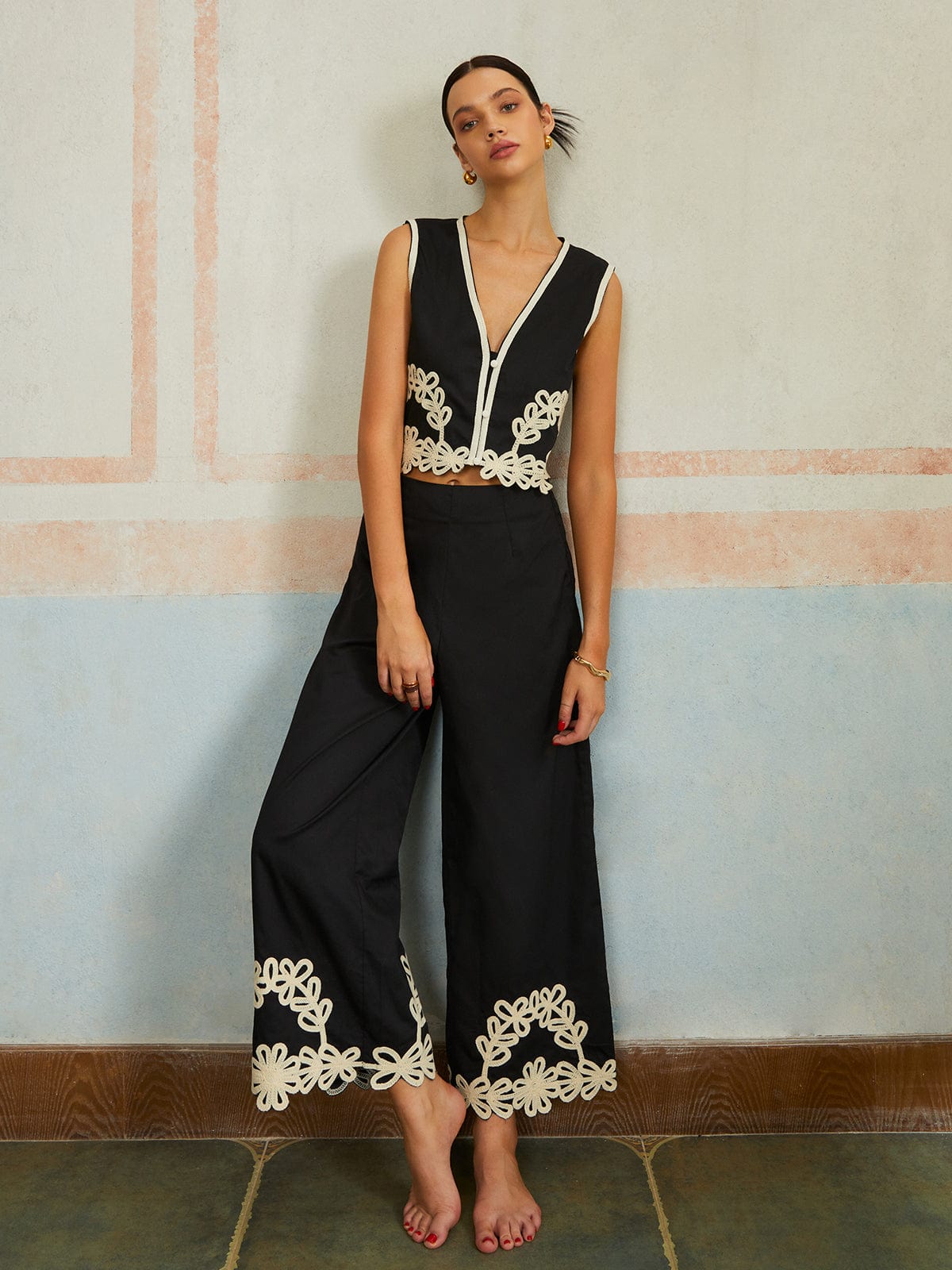 Ensemble Femme Chic | Haut Sans Manches + Pantalon Large | Coton | Parfait pour les soirées d’été et occasions habillées