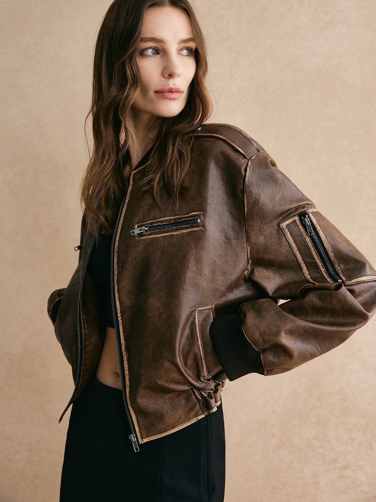 Veste Style Aviateur | Oversize et Patinée | Idéale pour la Mi-Saison et les Looks Urbains de Caractère