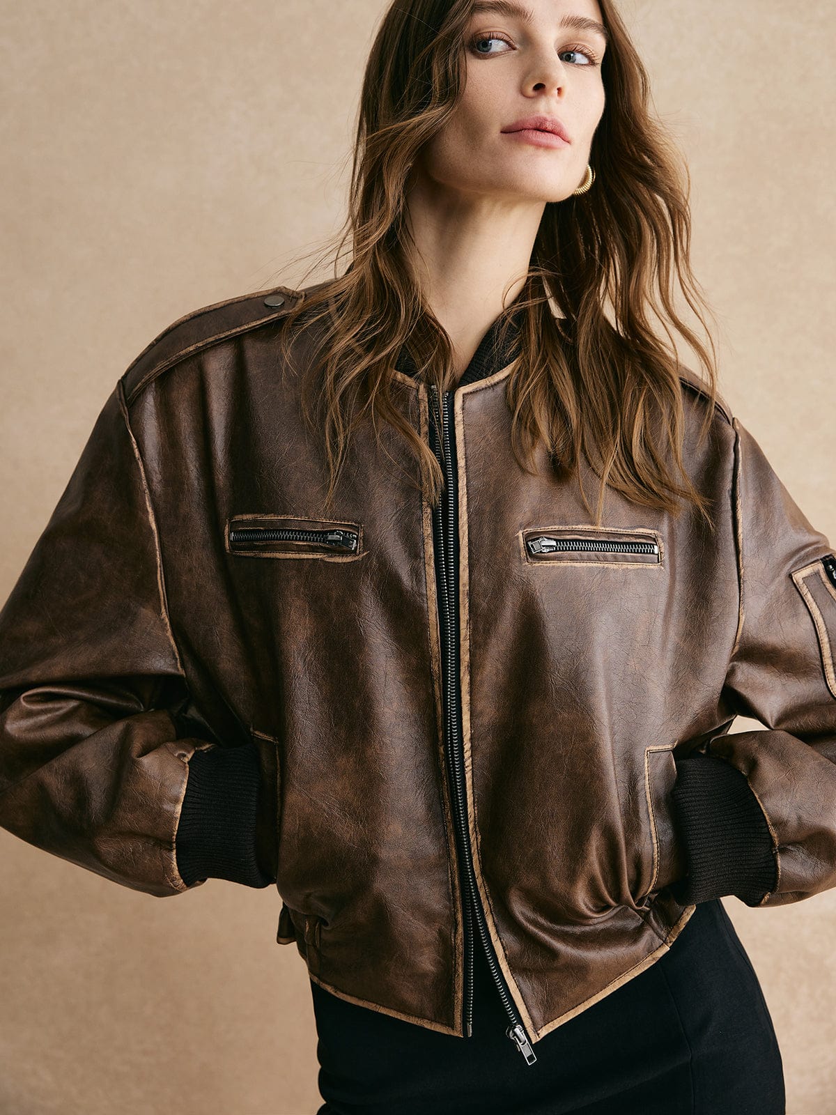 Veste Style Aviateur | Oversize et Patinée | Idéale pour la Mi-Saison et les Looks Urbains de Caractère
