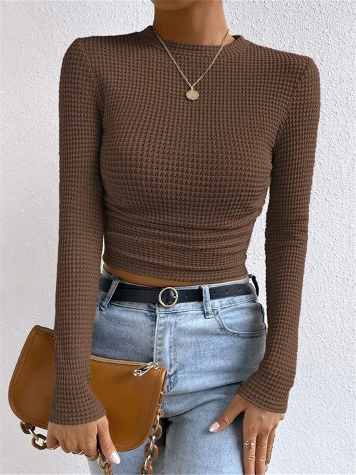 Haut gaufré | Manches longues | Coupe ajustée | Parfait pour look urbain ou casual