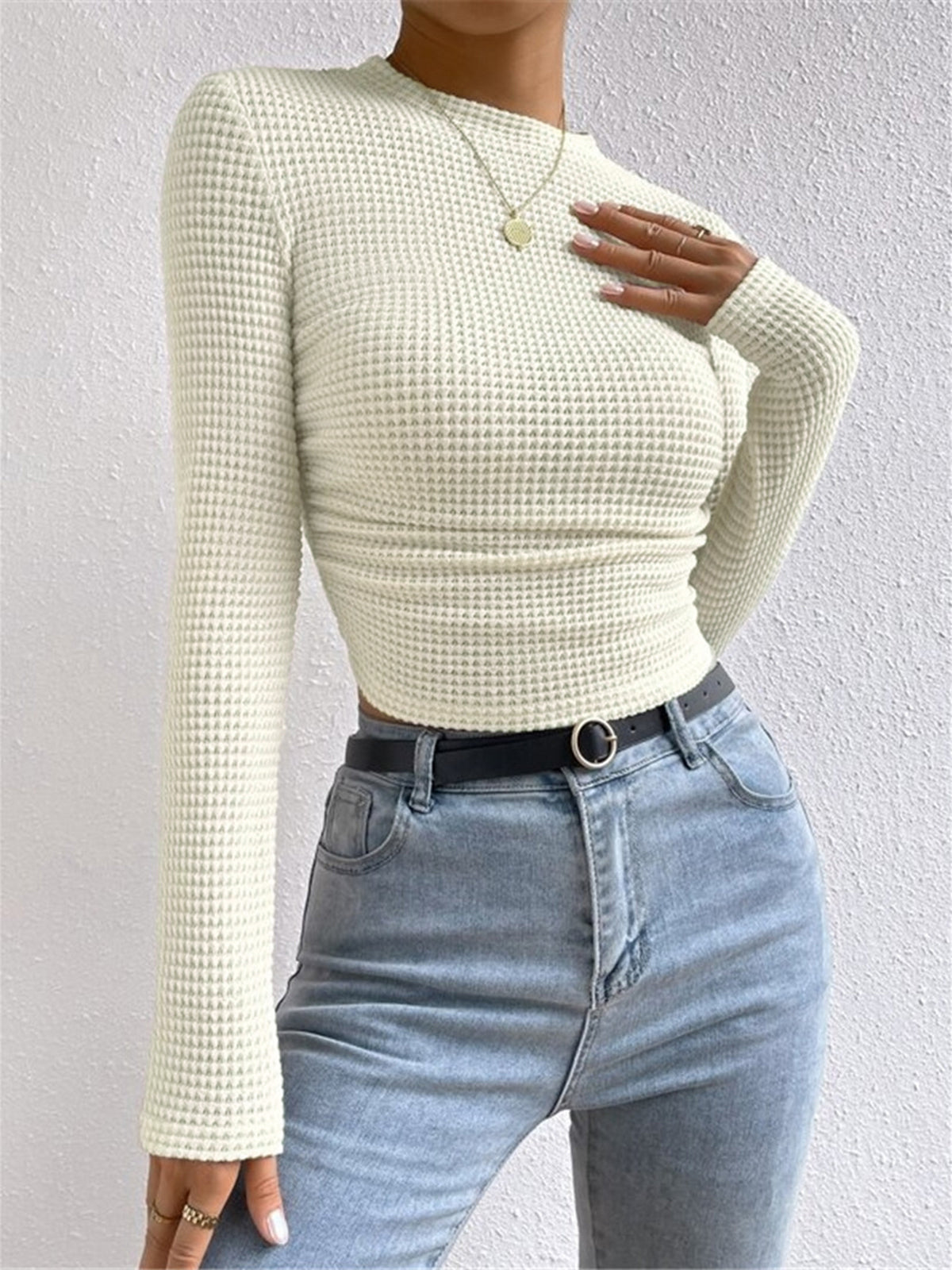 Haut gaufré | Manches longues | Coupe ajustée | Parfait pour look urbain ou casual