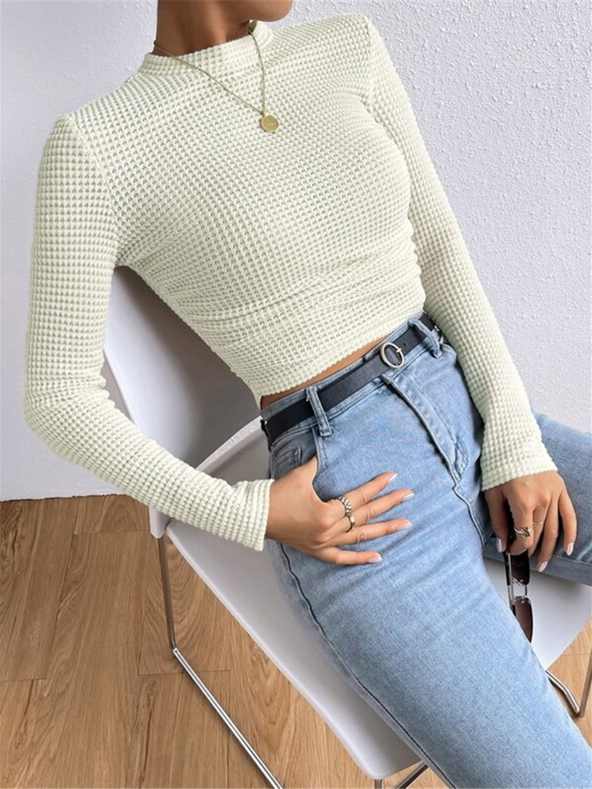 Haut gaufré | Manches longues | Coupe ajustée | Parfait pour look urbain ou casual