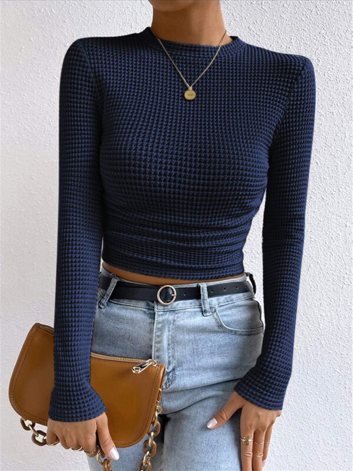 Haut gaufré | Manches longues | Coupe ajustée | Parfait pour look urbain ou casual