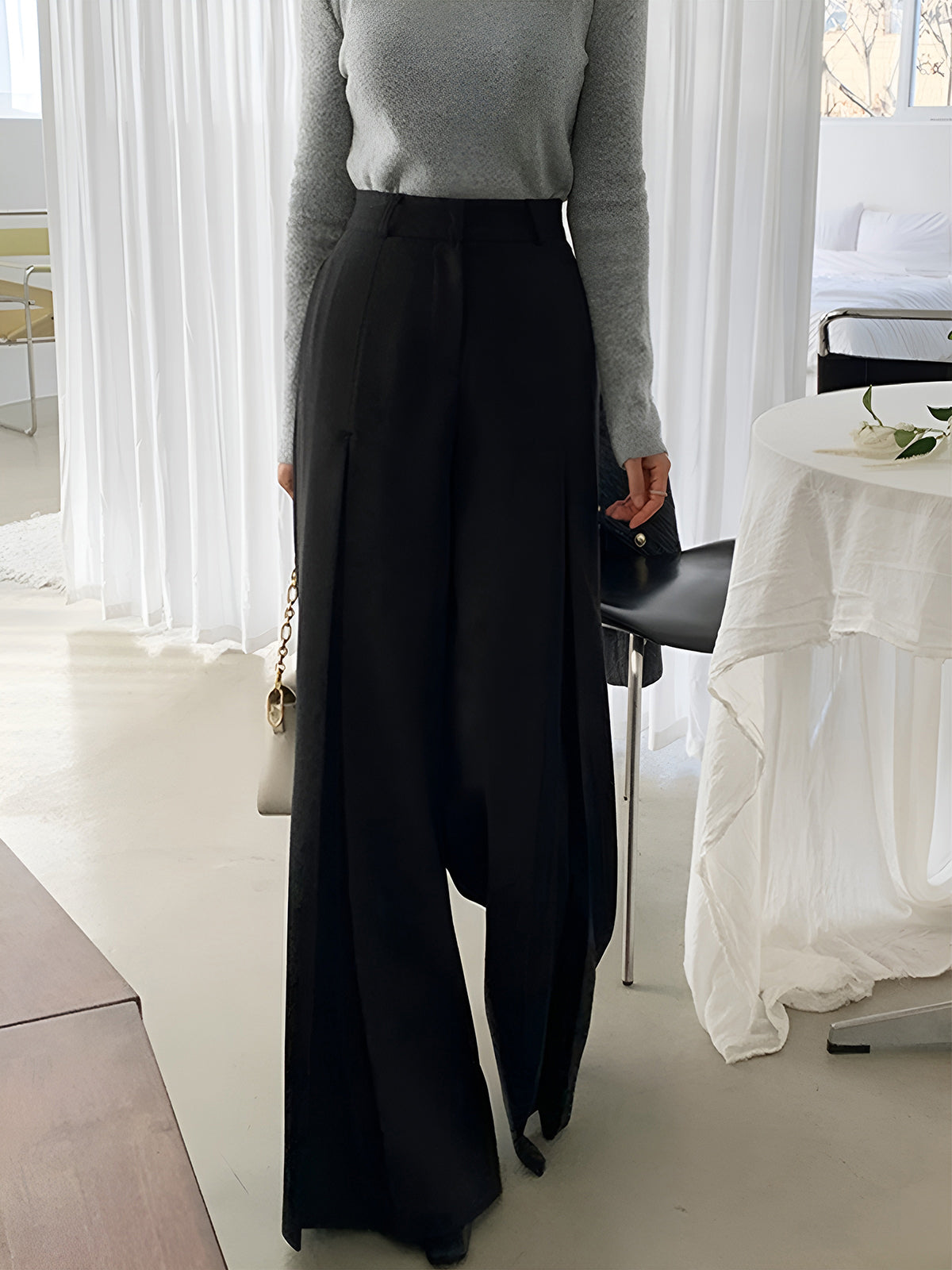 Pantalon Large Femme | Taille Haute | Élégant et Fluide | Pour Bureau ou Sorties Décontractées