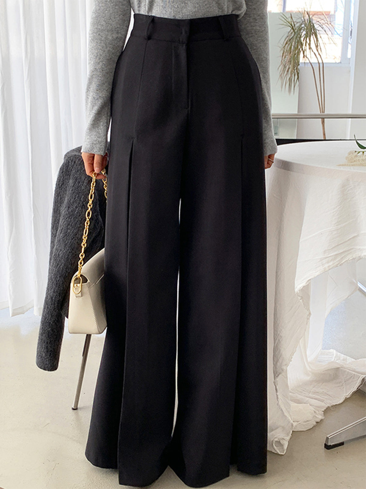 Pantalon Large Femme | Taille Haute | Élégant et Fluide | Pour Bureau ou Sorties Décontractées