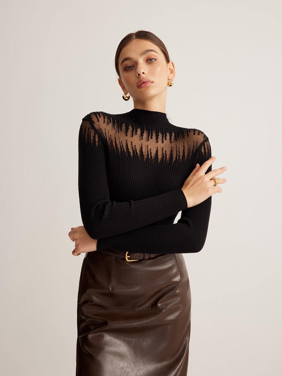 Pull Femme | Détail Transparent | Col Montant | Parfait pour un look élégant d’automne ou de soirée