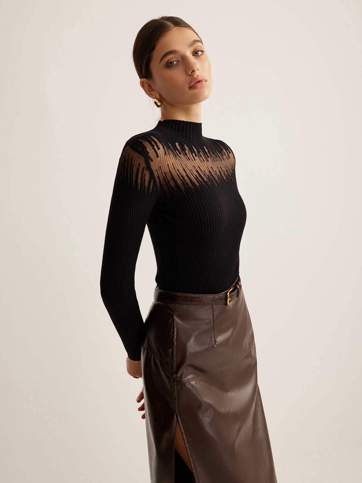 Pull Femme | Détail Transparent | Col Montant | Parfait pour un look élégant d’automne ou de soirée