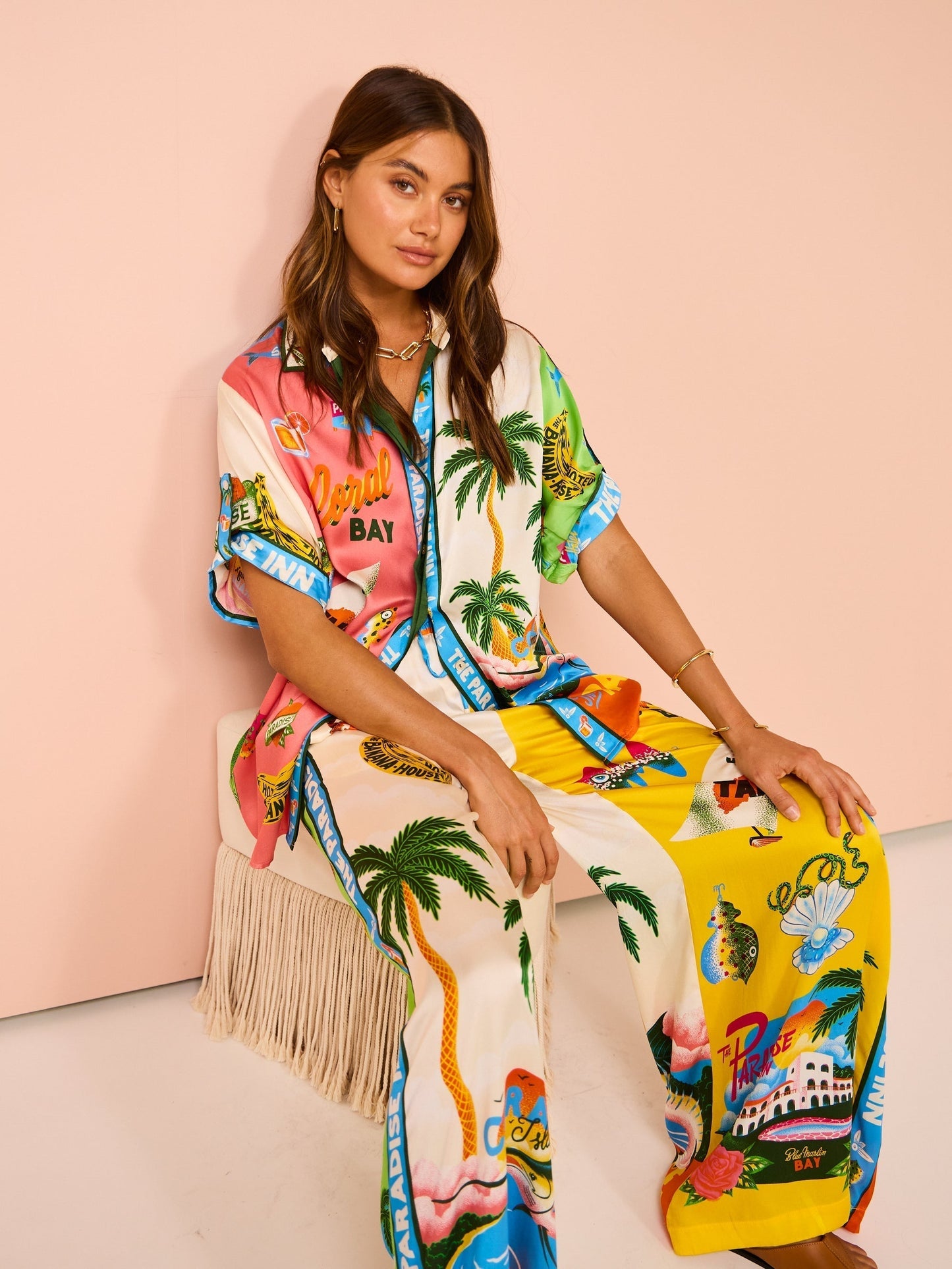 Ensemble Tropical | Viscose Légère | Imprimé Coloré | Parfait pour Vacances au Soleil