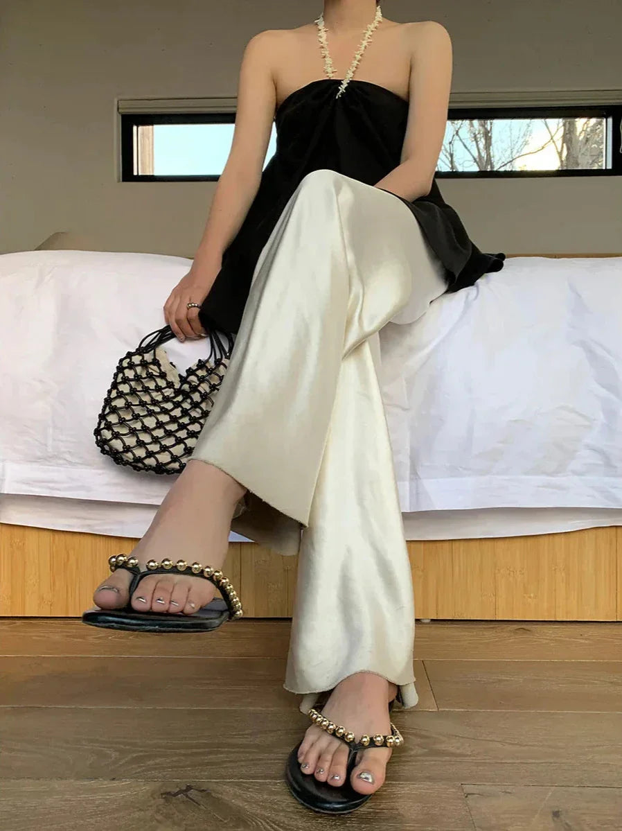 Pantalon Large Satiné | Fluide et Élégant | Idéal pour Dîners Chic ou Looks Urbains Raffinés