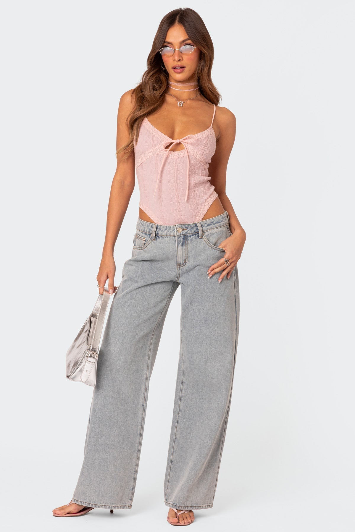Jean Large | Détails Brodés | Taille Mi-Haute | Idéal pour un look casual-féminin tendance