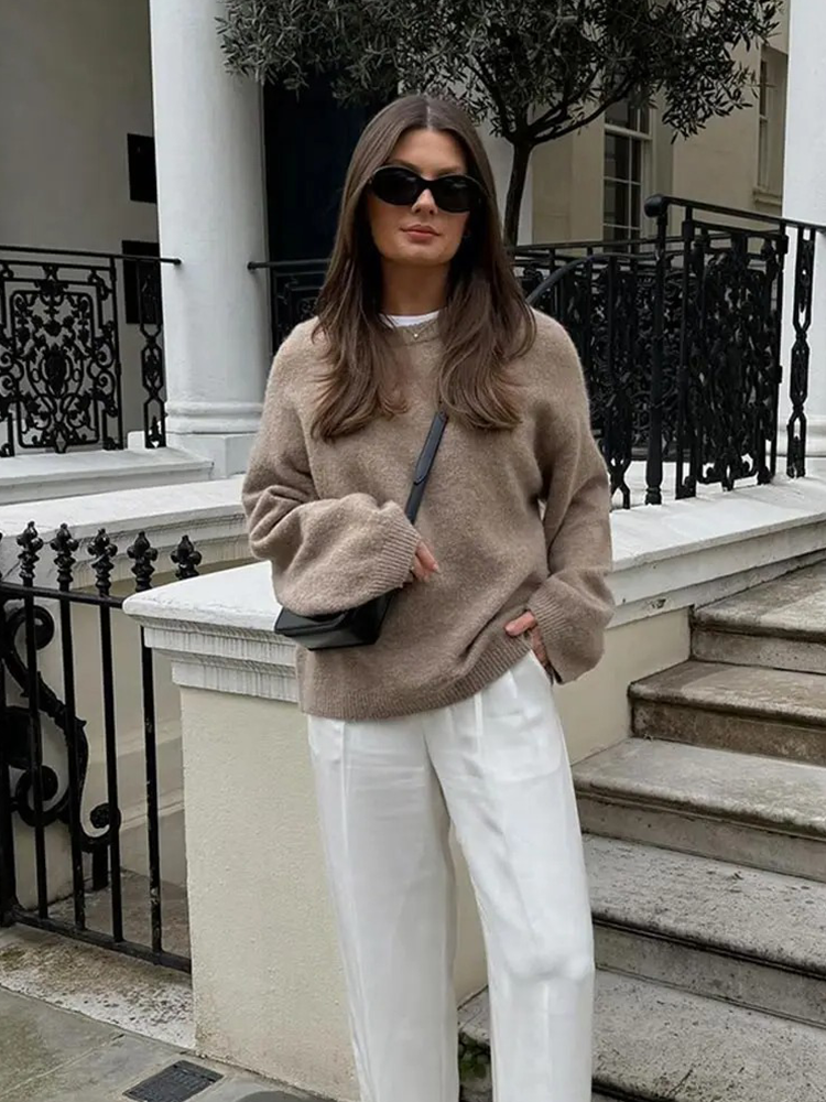 Pull Femme Ample | Col Rond Douillet | Parfait pour Journées d’Automne ou Looks Décontractés