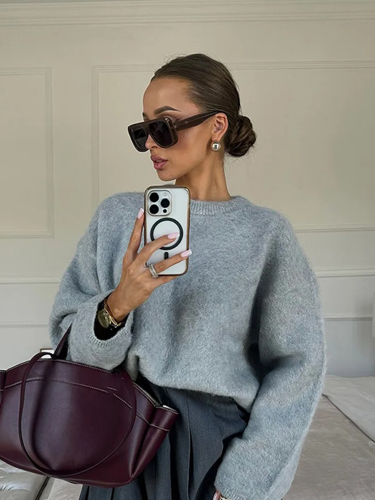 Pull Femme Ample | Col Rond Douillet | Parfait pour Journées d’Automne ou Looks Décontractés