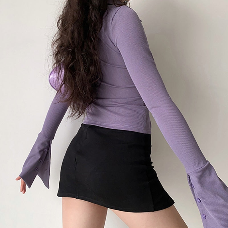 Chemise Côtelée | Boutons Frontaux | Poignets Évasés | Idéale pour mi-saison