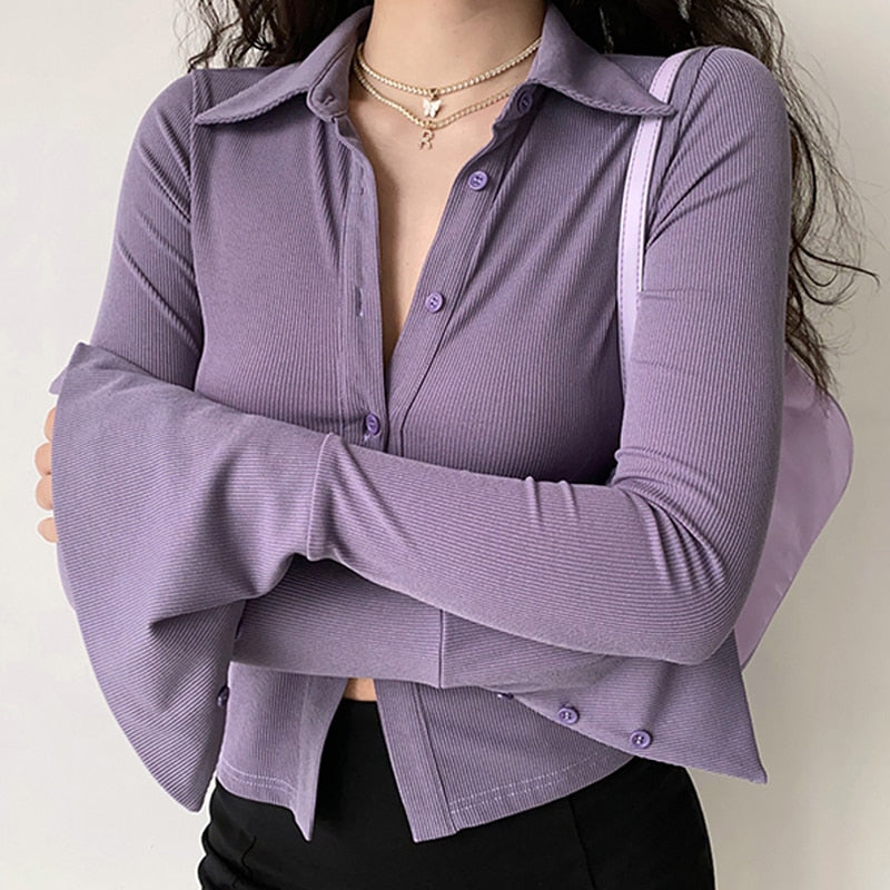 Chemise Côtelée | Boutons Frontaux | Poignets Évasés | Idéale pour mi-saison