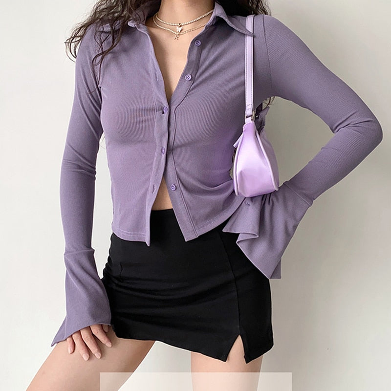 Chemise Côtelée | Boutons Frontaux | Poignets Évasés | Idéale pour mi-saison