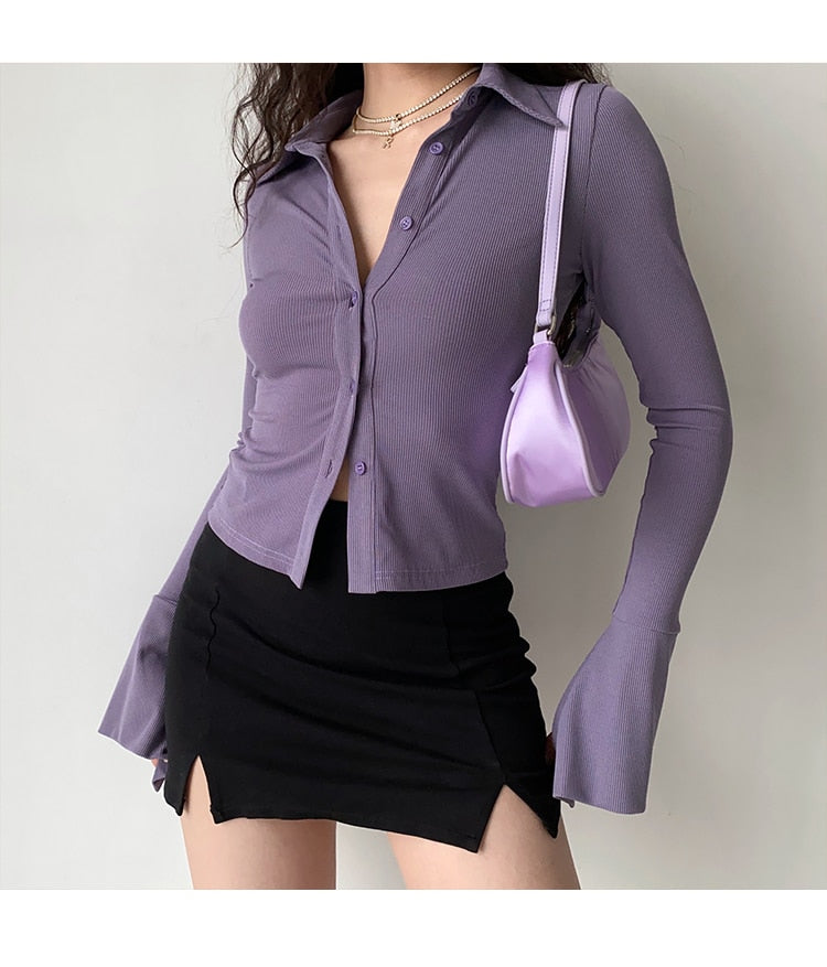 Chemise Côtelée | Boutons Frontaux | Poignets Évasés | Idéale pour mi-saison
