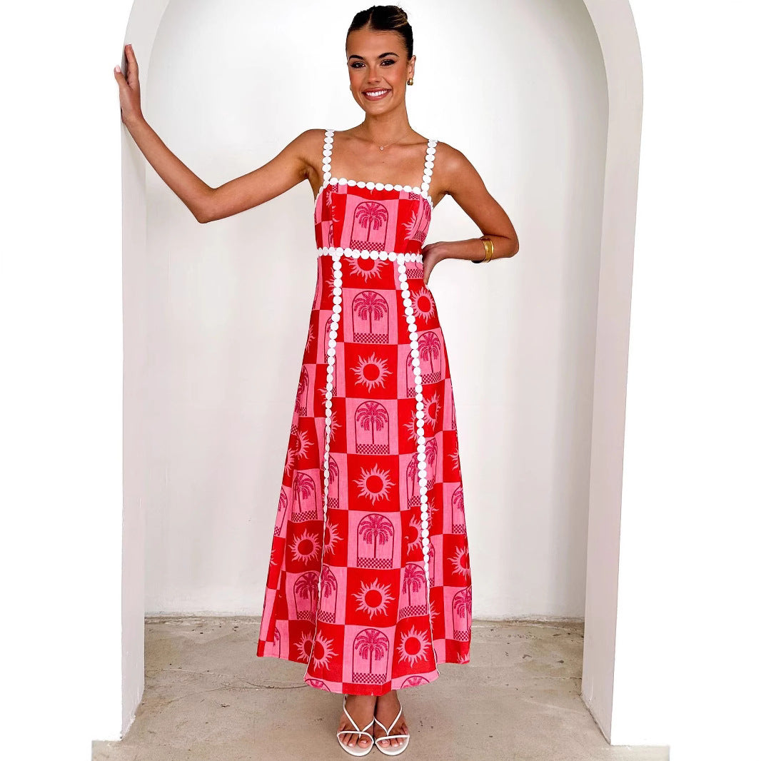 Robe Longue Été | Dos Nu et Imprimé Coloré | Parfaite pour les journées ensoleillées et les vacances