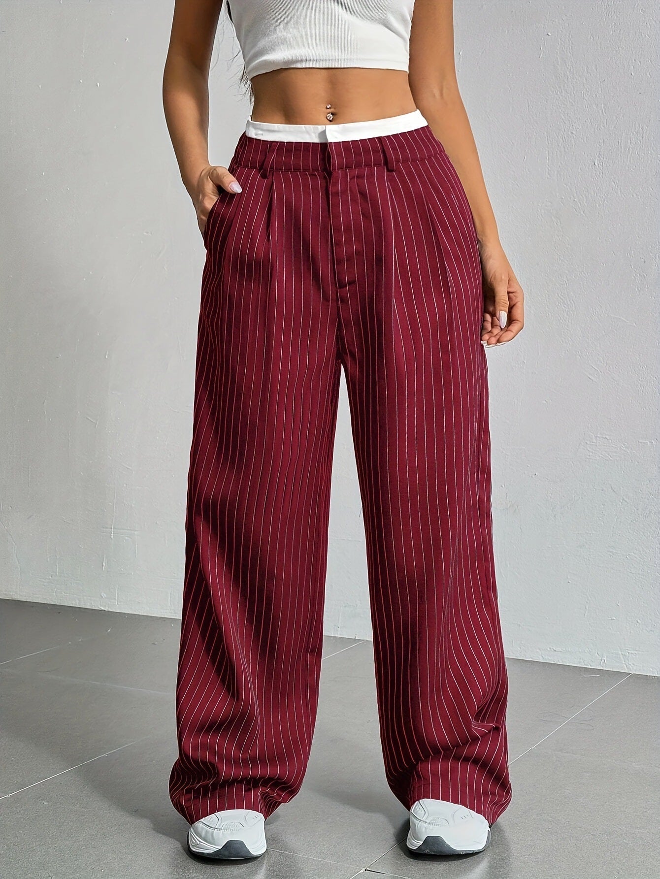 Pantalon | Taille Élastique | Rayures Verticales | Idéal pour un look décontracté et stylé