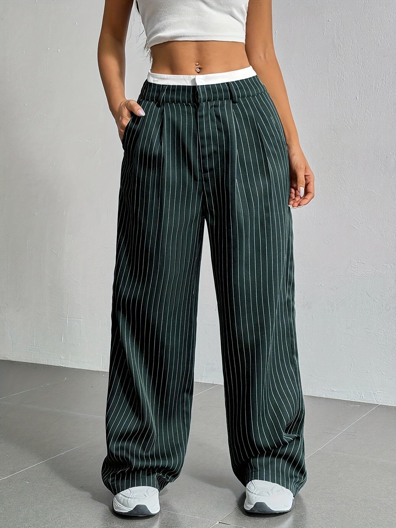Pantalon | Taille Élastique | Rayures Verticales | Idéal pour un look décontracté et stylé