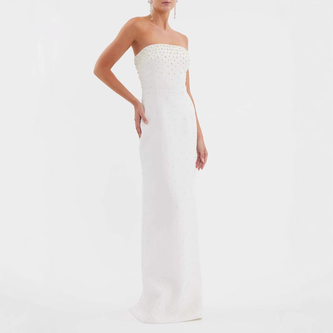 Robe bustier perles | Robe habillée longue | Idéale pour une cérémonie ou une soirée formelle