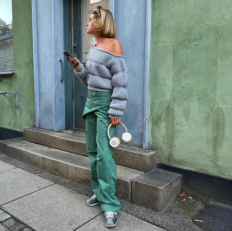 Pull Original | Tricot Structuré | Manches Bouffantes | Parfait pour les Soirées Tendance
