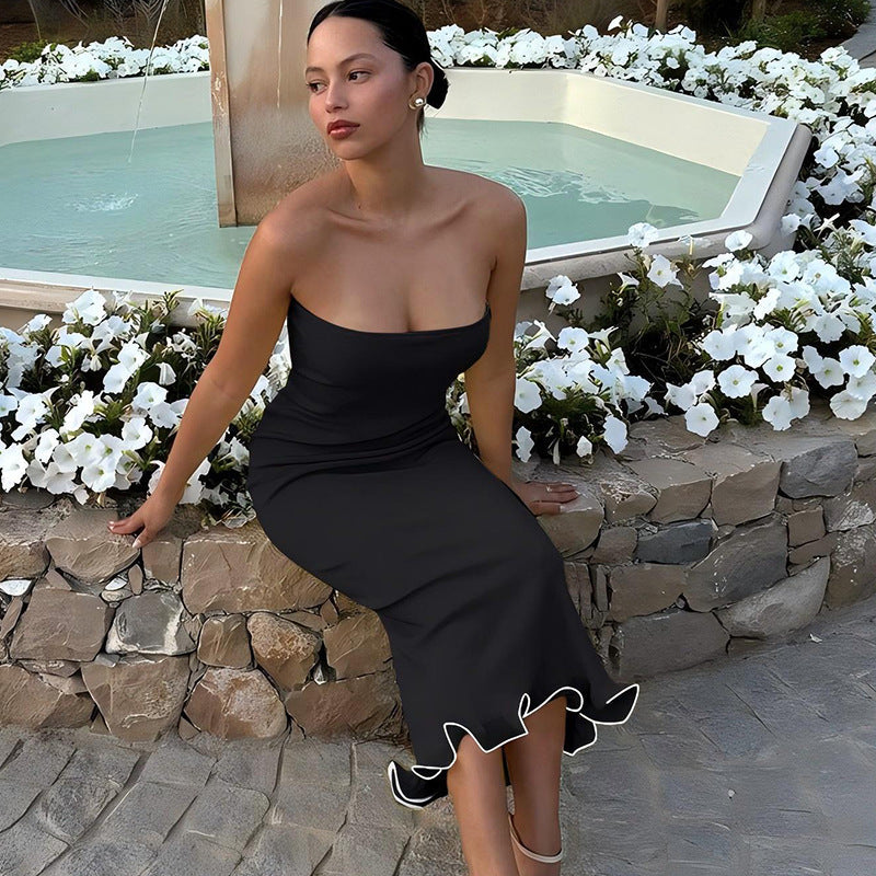 Robe Longue Bustier | Coupe Fluide | Ourlet Ondulé | Idéale pour les soirées et événements d’été