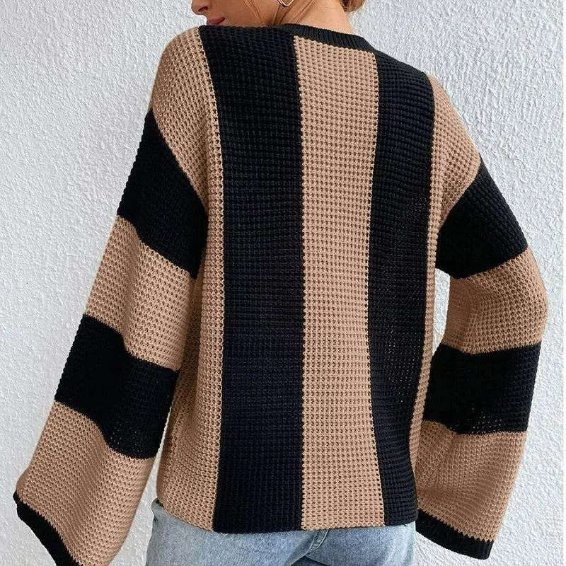 Pull Femme | Rayures Contrastées et Coupe Droite | Idéal pour un look casual tendance et confortable