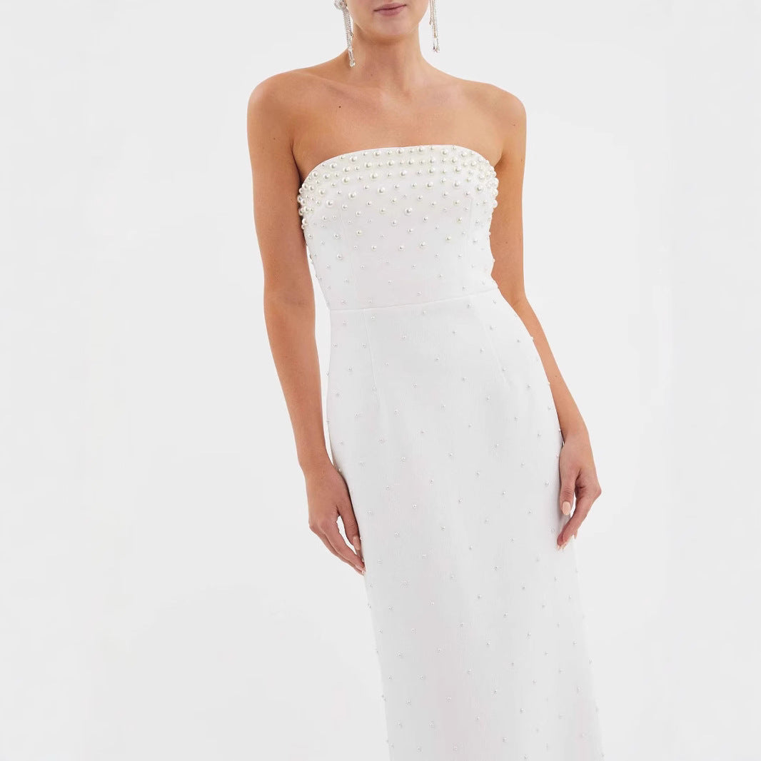 Robe bustier perles | Robe habillée longue | Idéale pour une cérémonie ou une soirée formelle