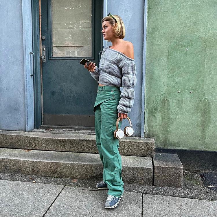 Pull Original | Tricot Structuré | Manches Bouffantes | Parfait pour les Soirées Tendance