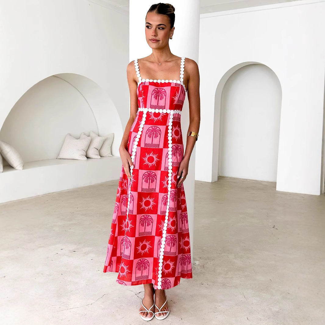 Robe Longue Été | Dos Nu et Imprimé Coloré | Parfaite pour les journées ensoleillées et les vacances