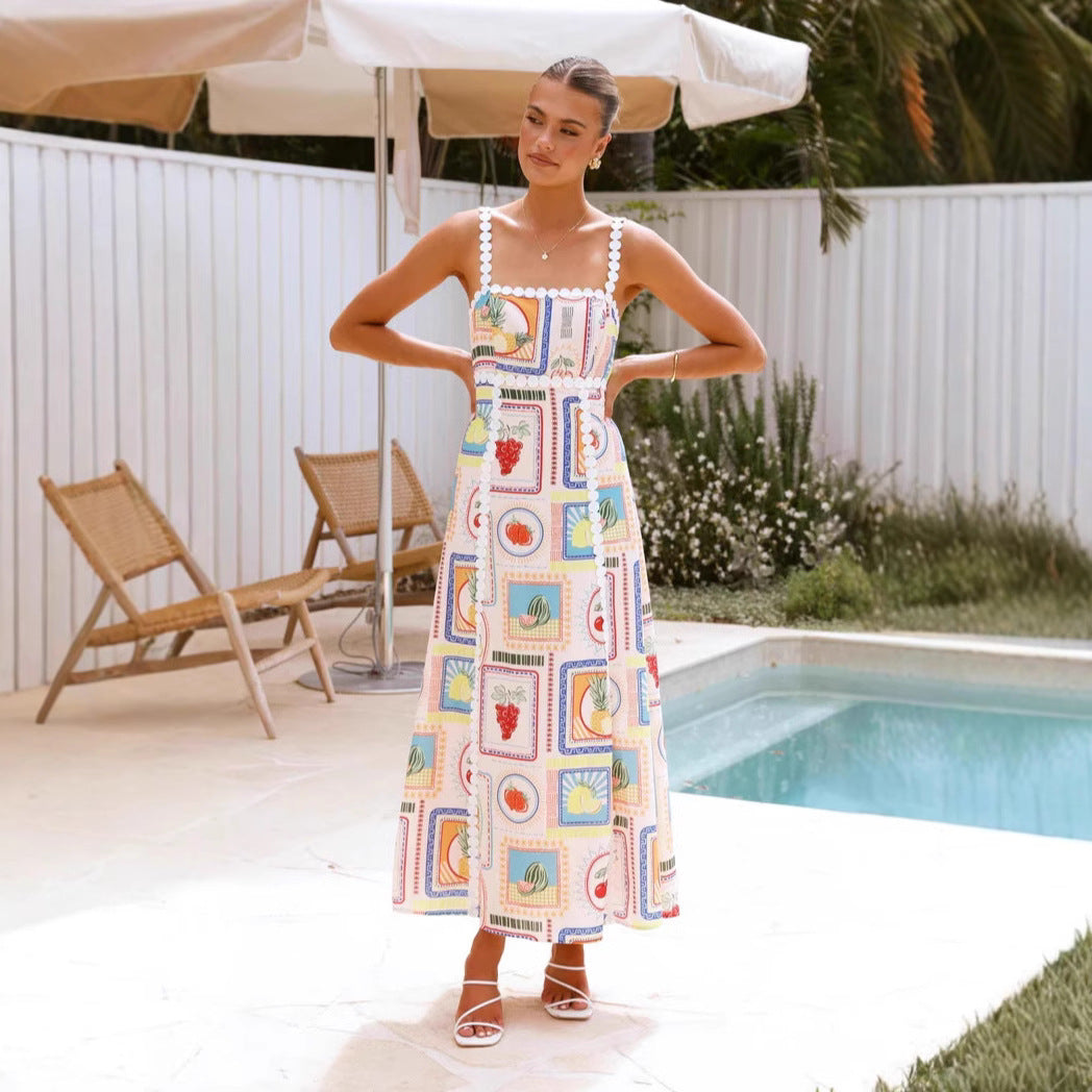 Robe Longue Été | Dos Nu et Imprimé Coloré | Parfaite pour les journées ensoleillées et les vacances