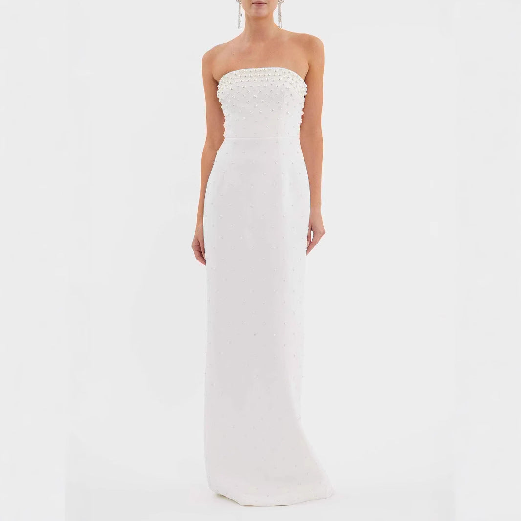 Robe bustier perles | Robe habillée longue | Idéale pour une cérémonie ou une soirée formelle