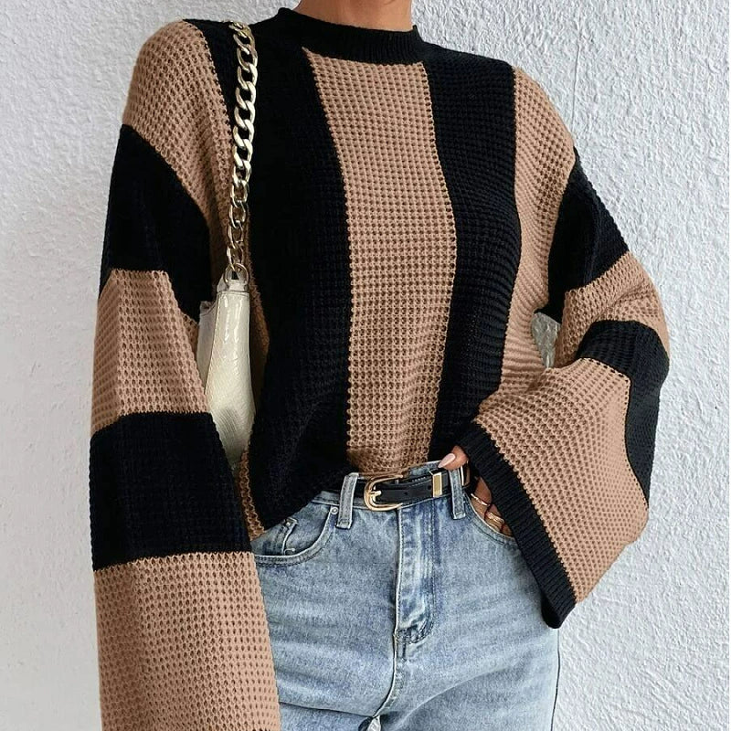 Pull Femme | Rayures Contrastées et Coupe Droite | Idéal pour un look casual tendance et confortable