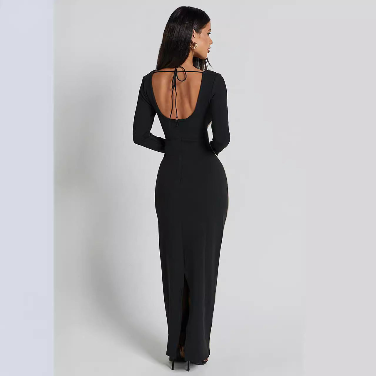Robe Longue à Manches | Élégante et Structurante | Idéale pour les Dîners Habillés et Soirées Chic