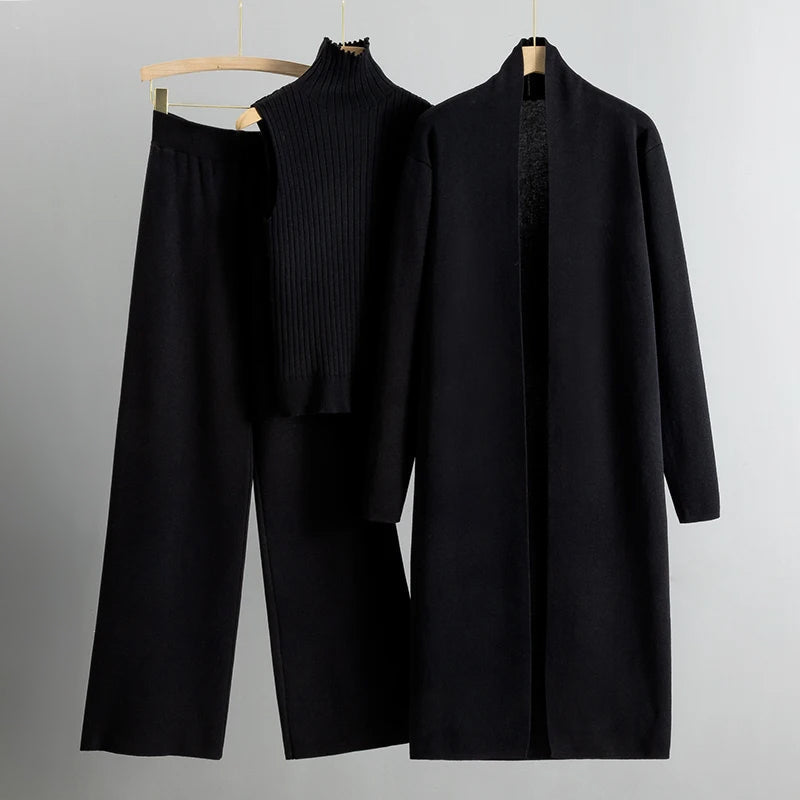 Ensemble 3 Pièces Femme | Tricot Doux & Côtelé | Idéal pour Look Élégant et Confort au Quotidien