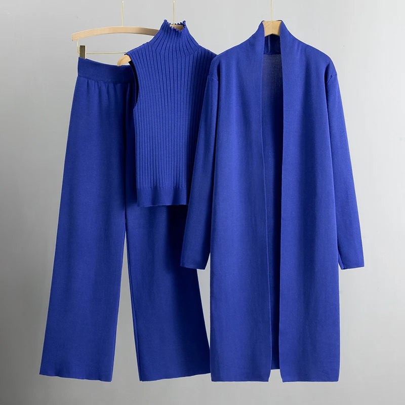 Ensemble 3 Pièces Femme | Tricot Doux & Côtelé | Idéal pour Look Élégant et Confort au Quotidien