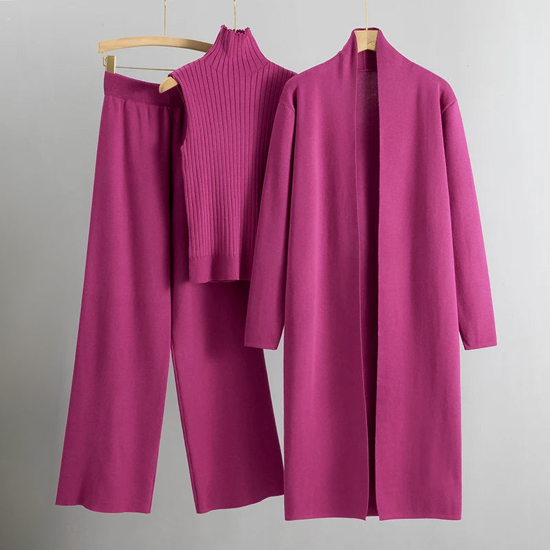 Ensemble 3 Pièces Femme | Tricot Doux & Côtelé | Idéal pour Look Élégant et Confort au Quotidien