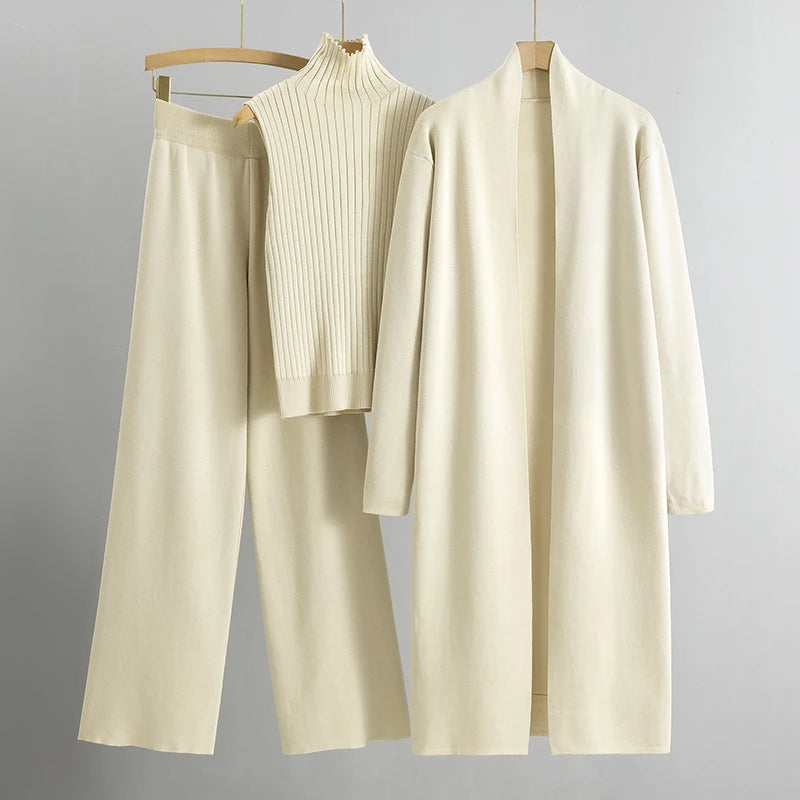 Ensemble 3 Pièces Femme | Tricot Doux & Côtelé | Idéal pour Look Élégant et Confort au Quotidien