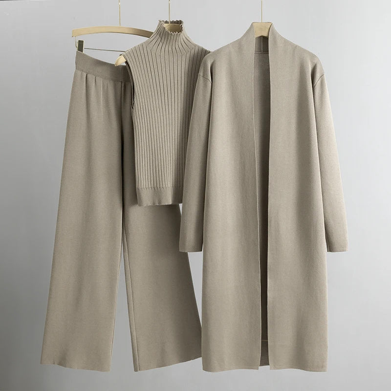 Ensemble 3 Pièces Femme | Tricot Doux & Côtelé | Idéal pour Look Élégant et Confort au Quotidien