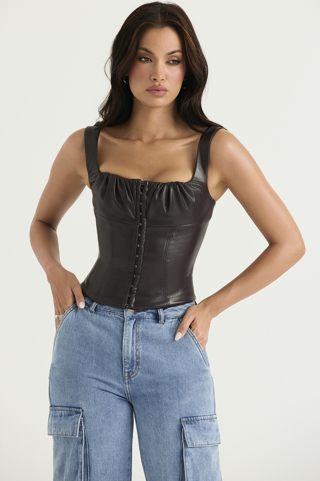 Top Corset | Similicuir | Agrafes Frontales | Parfait pour un look rock-chic