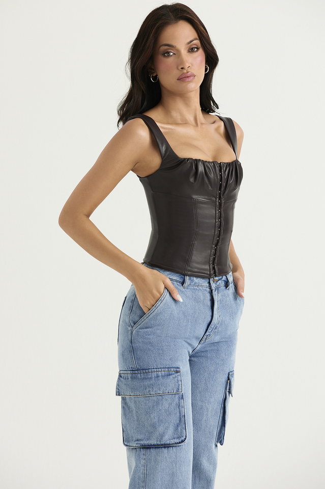 Top Corset | Similicuir | Agrafes Frontales | Parfait pour un look rock-chic