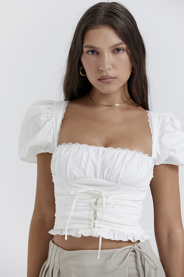 Top Corseté | Manches Ballon | Smocké au Dos | Idéal pour soirées estivales